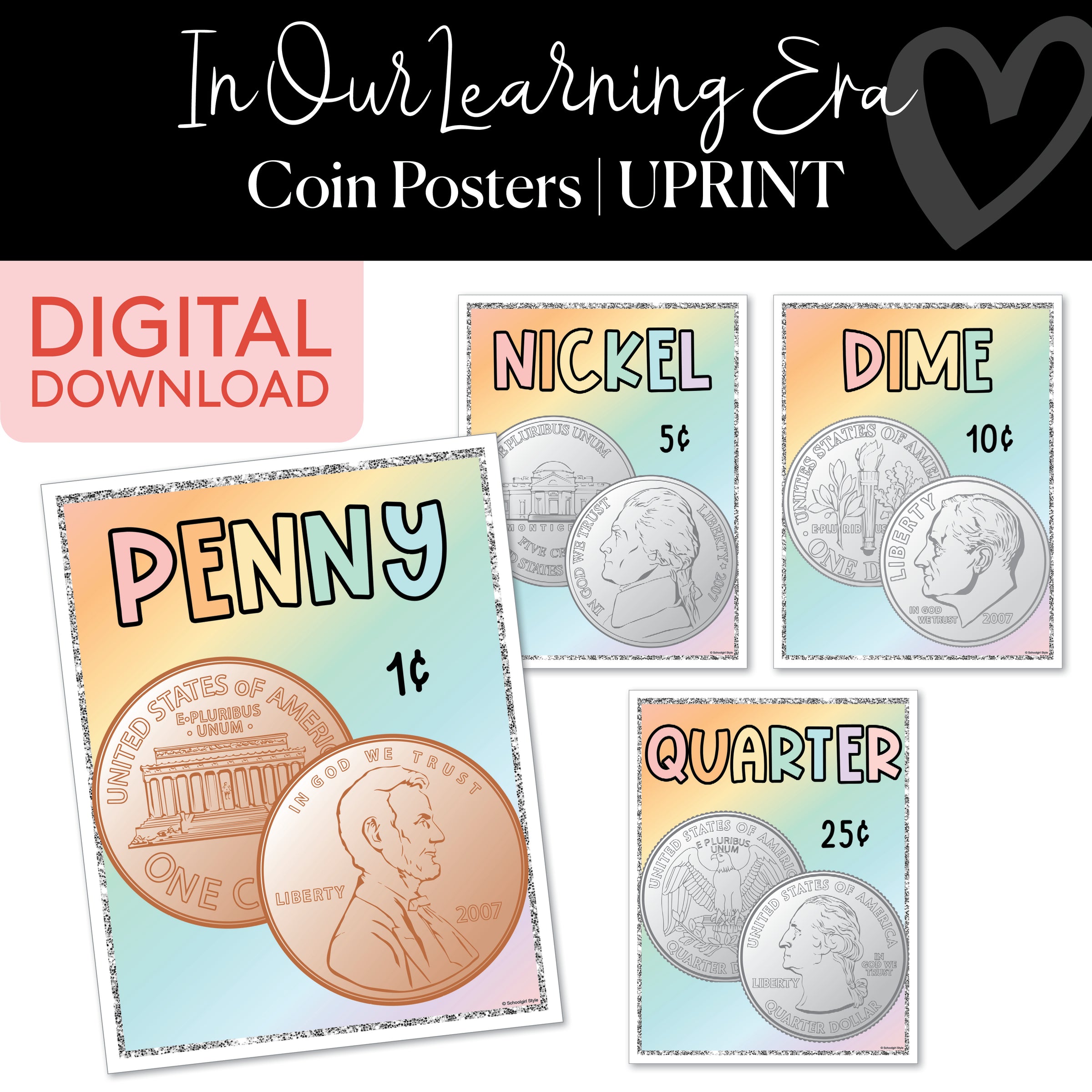 Coin Posters | Shimmer Pop | Printable Classroom Decor | Schoolgirl St ...