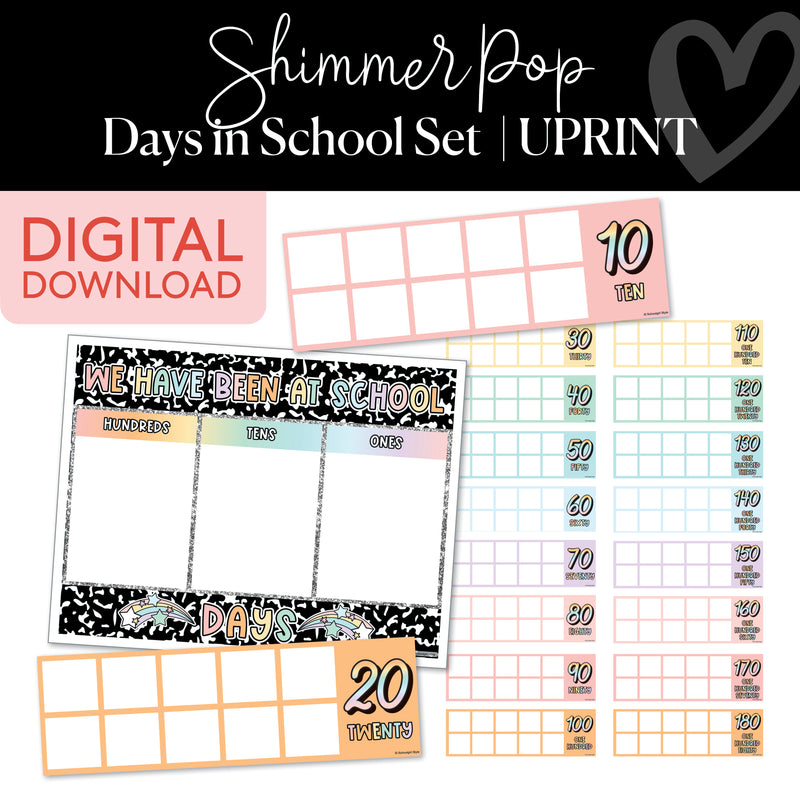 Days In School Chart | Shimmer Pop | Printable Classroom Decor | Schoolgirl Style