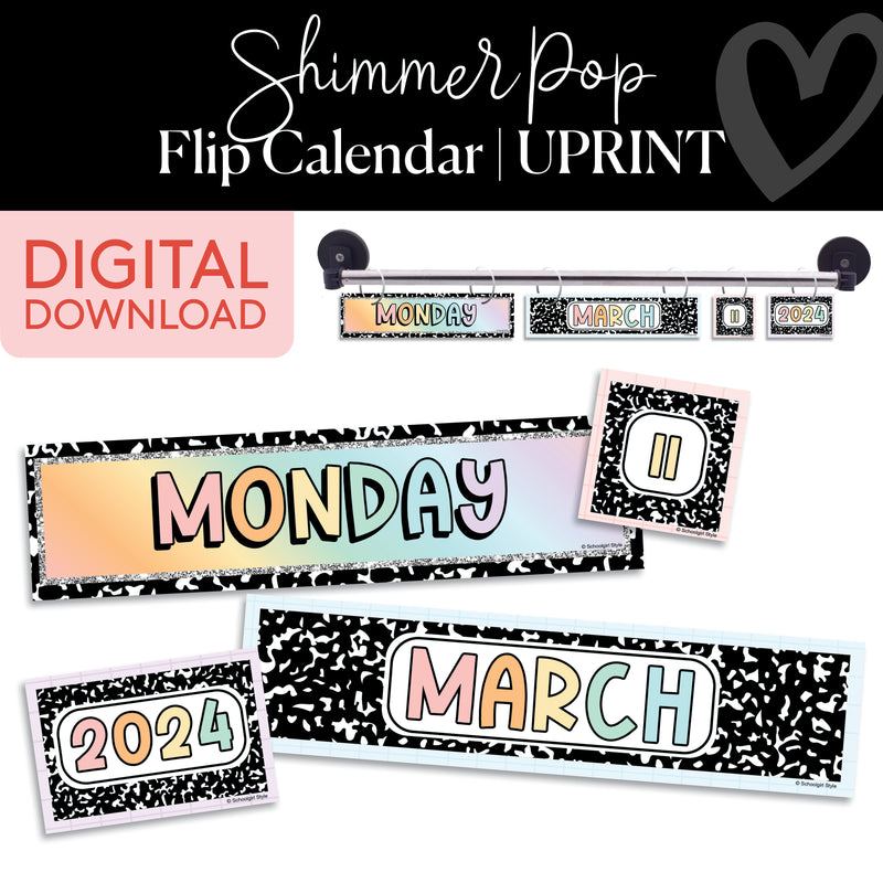 Classroom Flip Calendar | Shimmer Pop | Printable Classroom Decor | Schoolgirl Style
