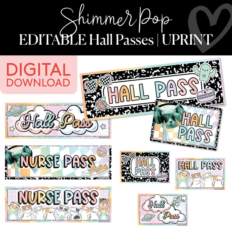 Classroom Hall Pass | Shimmer Pop | Printable Classroom Decor | Schoolgirl Style