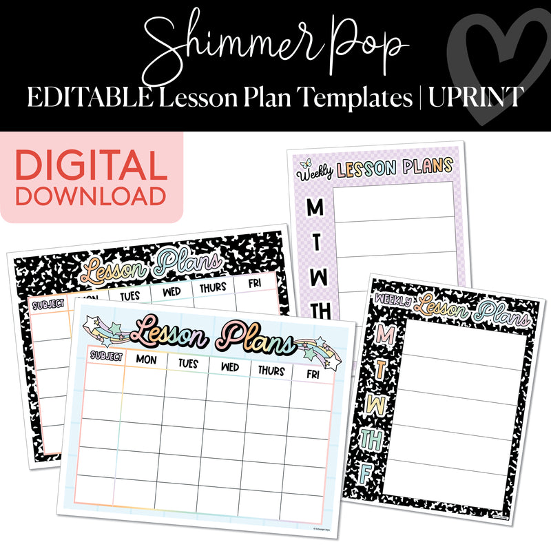 Lesson Plan Templates | Shimmer Pop | Printable Classroom Decor | Schoolgirl Style