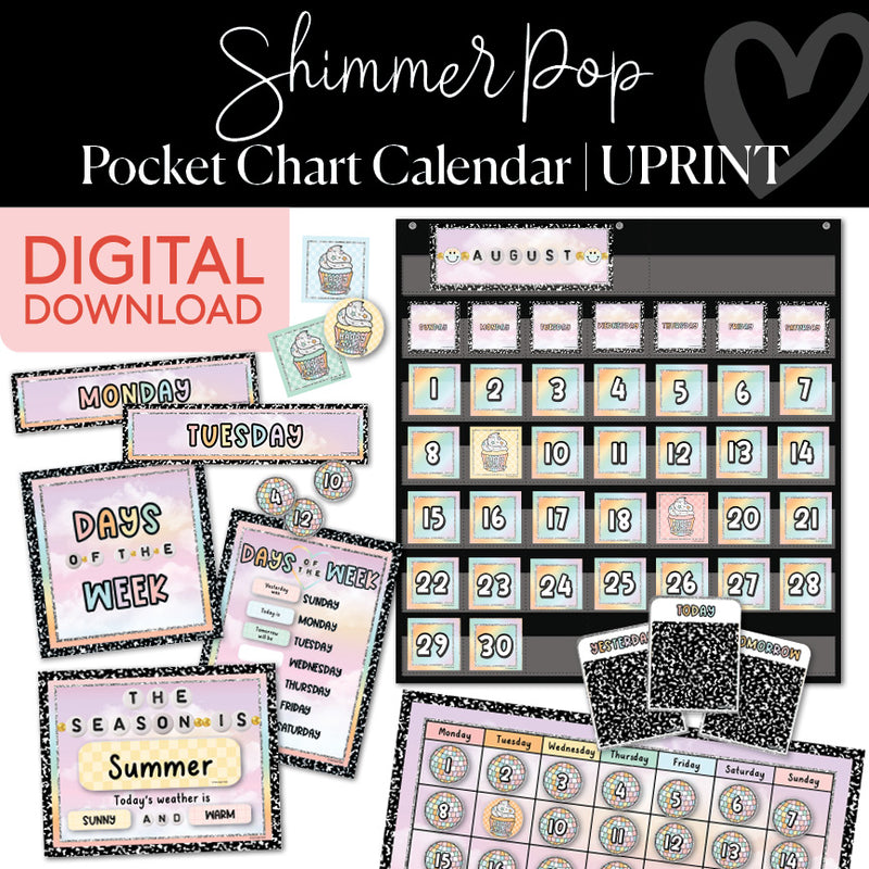 Pocket Chart Calendar | Shimmer Pop | Printable Classroom Decor | Schoolgirl Style