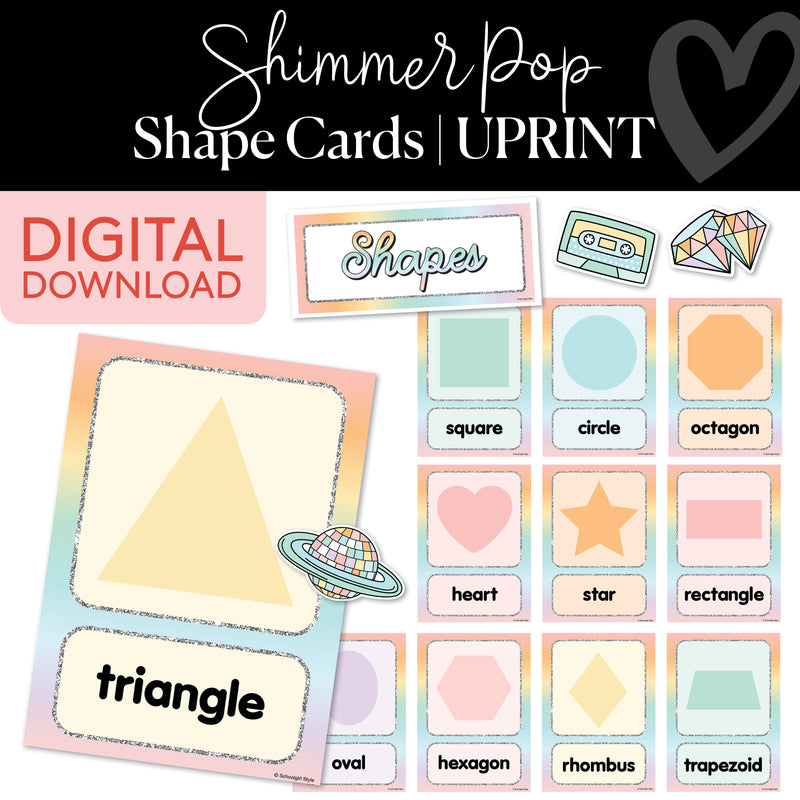 Shape Cards | Shimmer Pop | Printable Classroom Decor | Schoolgirl Style