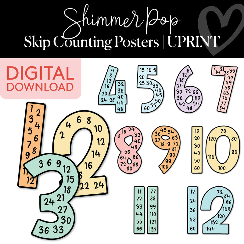 Skip Counting Posters | Shimmer Pop | Printable Classroom Decor | Schoolgirl Style