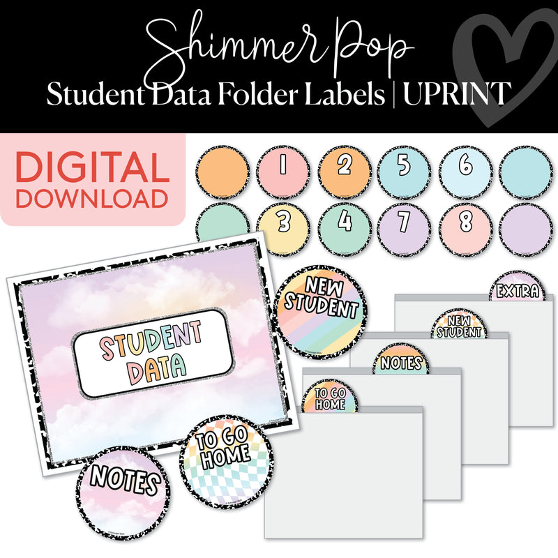 Student Data Folder Labels | Shimmer Pop | Printable Classroom Decor | Schoolgirl Style
