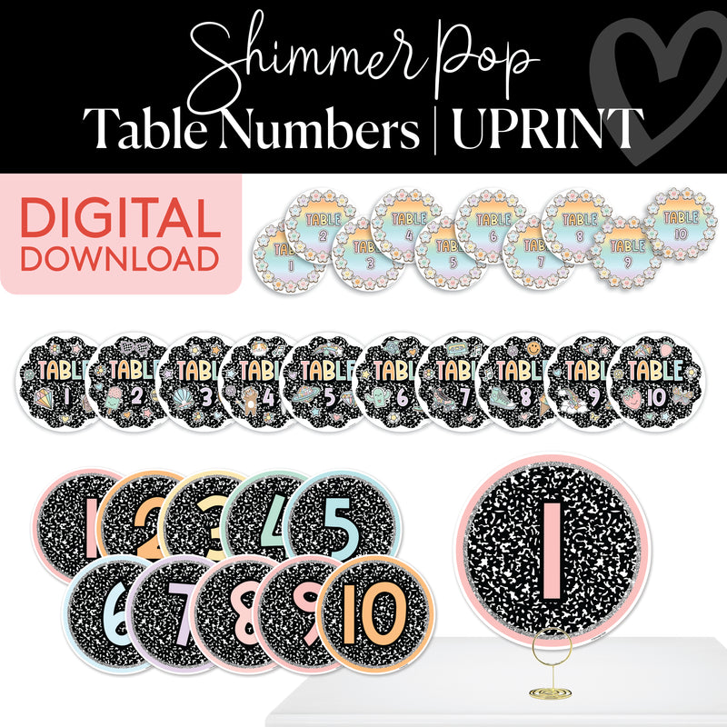 Table Numbers | Shimmer Pop | Printable Classroom Decor | Schoolgirl Style