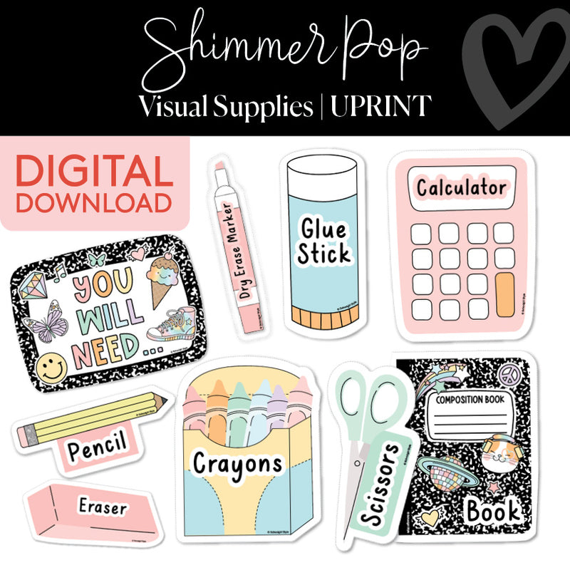 Visual Supplies Classroom Labels | Shimmer Pop | Printable Classroom D ...