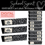 School Spirit Editable Cart Labels 10 drawer UPRINT 