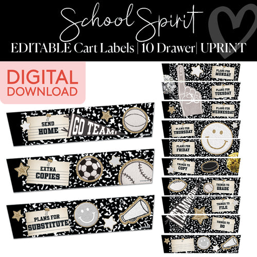 School Spirit Editable Cart Labels 10 Drawer UPRINT 