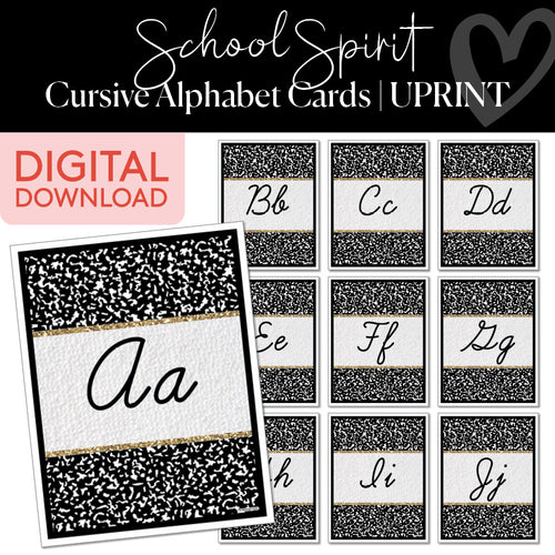 School Spirit Cursive Alphabet Cards UPRINT 