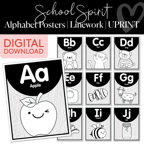 School Spirit Alphabet Posters Linework UPRINT 