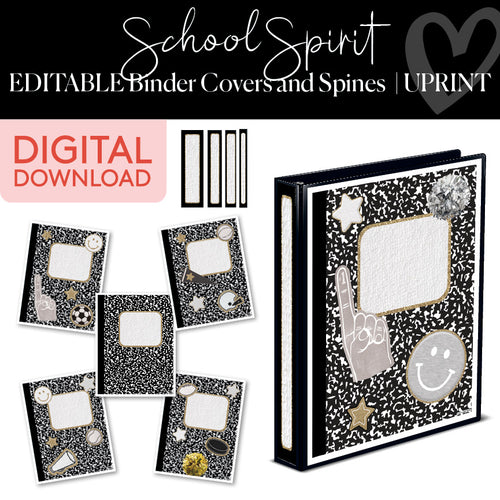 School Spirit Editable Binder Covers and Spines UPRINT 