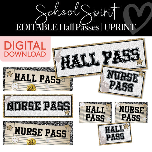 School Spirit Editable Hall Passes UPRINT 