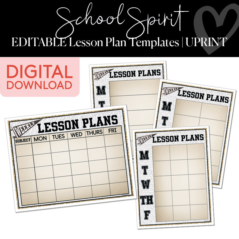 School Spirit Editable Lesson Plan Templates UPRINT 
