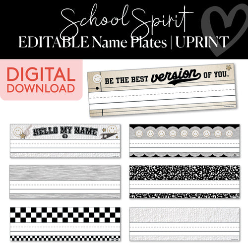 School Spirit Editable Name Plates UPRINT 
