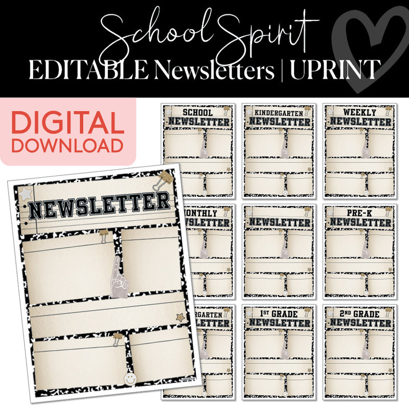 School Spirit Editable Newsletters UPRINT 