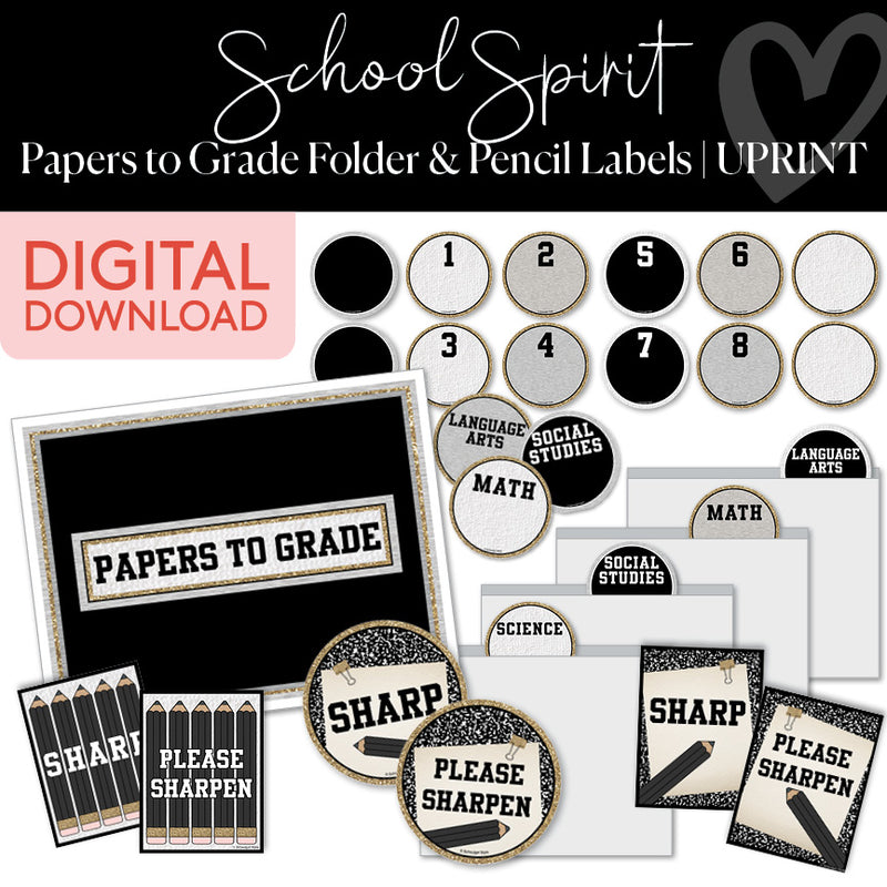Papers to Grade Folder and Pencil Labels | School Spirit | Printable Classroom Decor | Schoolgirl Style