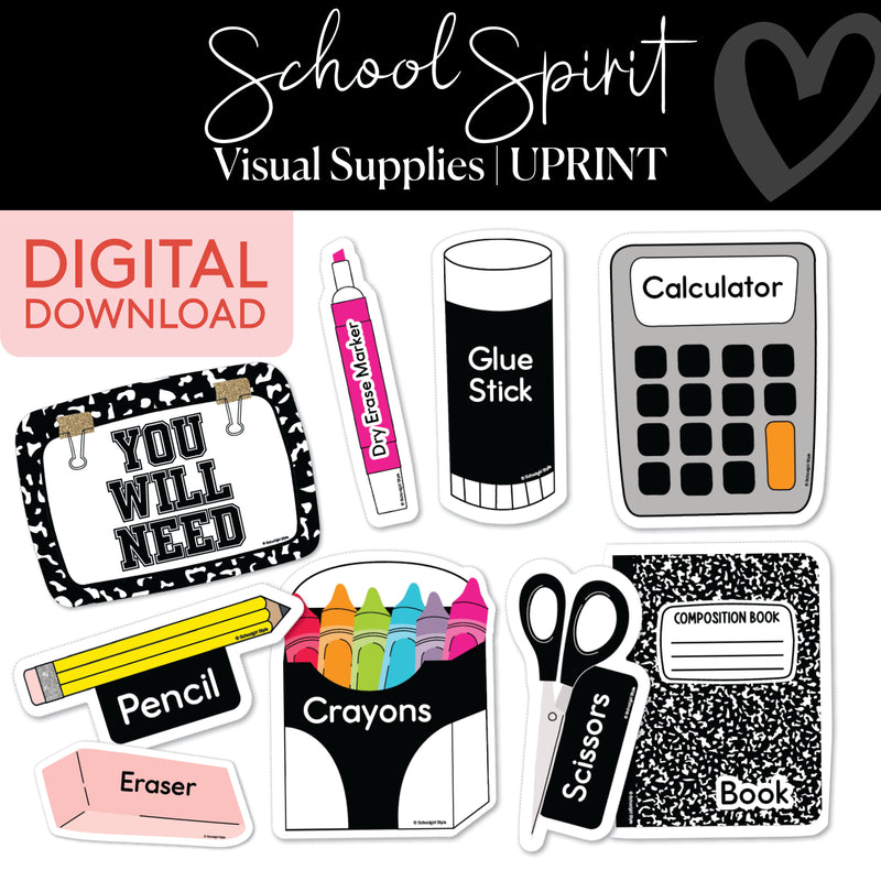 Visual Supplies Classroom Labels | School Spirit | Printable Classroom Decor | Schoolgirl Style