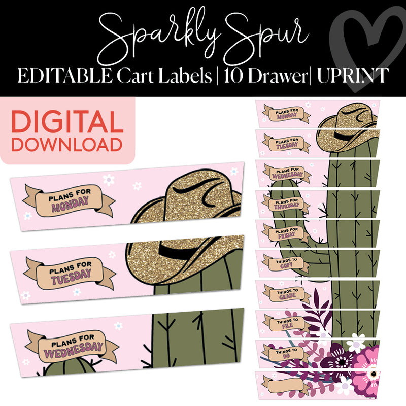 sparkly spur editable and printable 10 drawer cart labels 