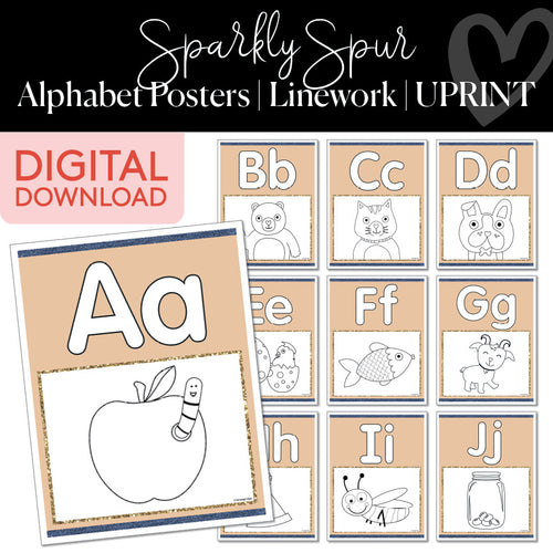 Sparkly Spur Alphabet Posters Linework UPRINT 