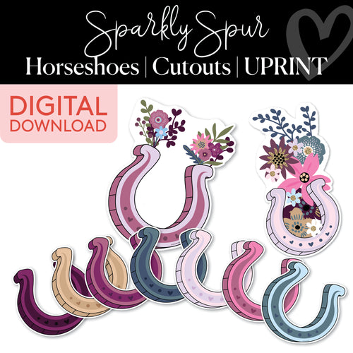 sparkly spur horseshoes printable classroom cutouts