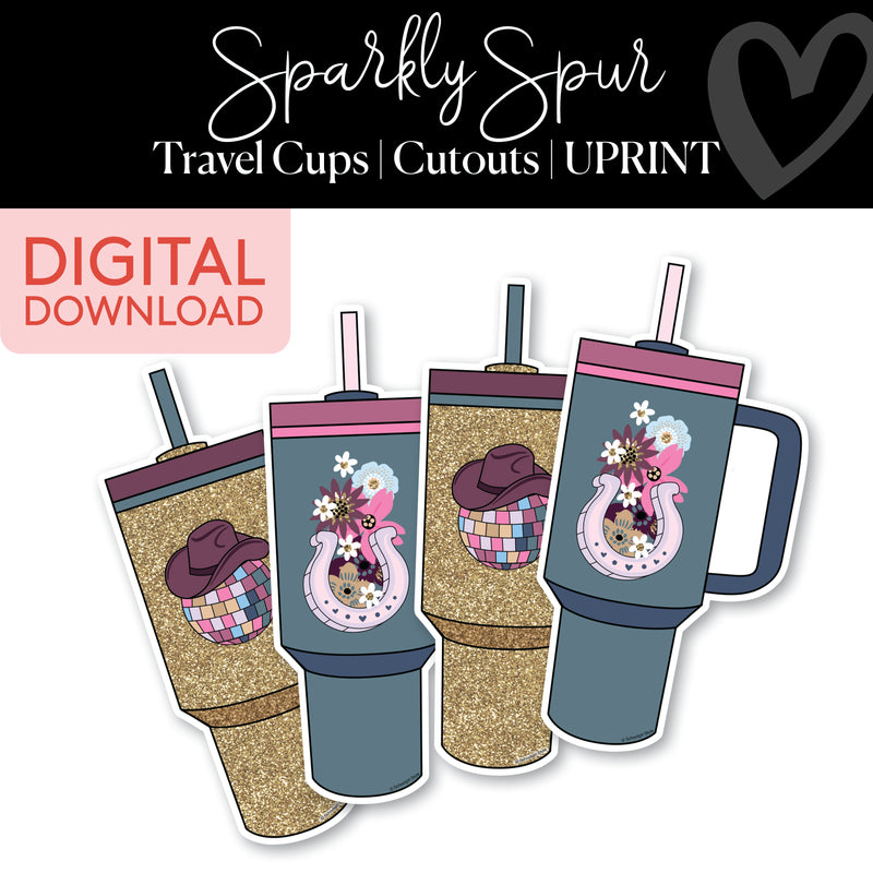 sparkly spur stanley cup printable cutouts
