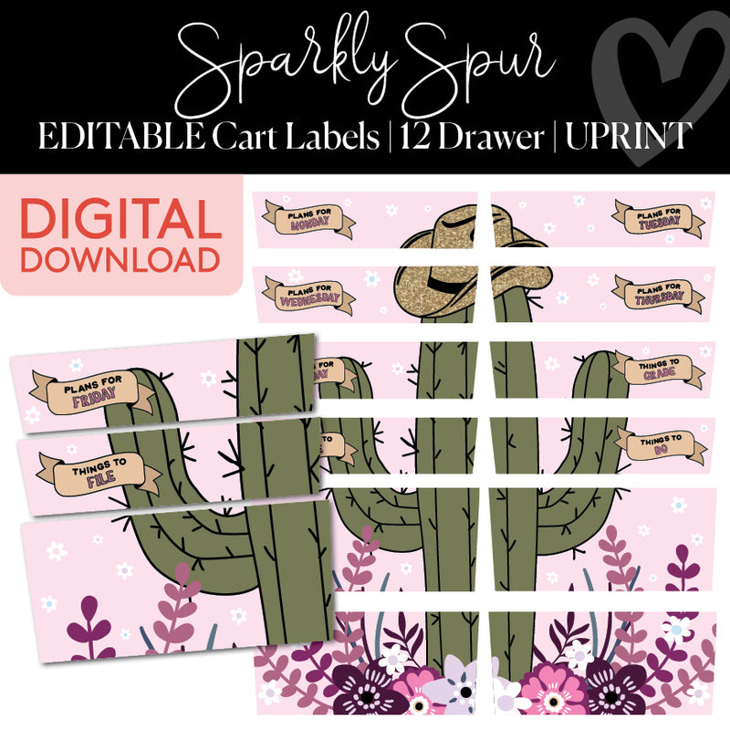 Classroom Cart Labels | Sparkly Spur| Printable Classroom Decor | Schoolgirl Style