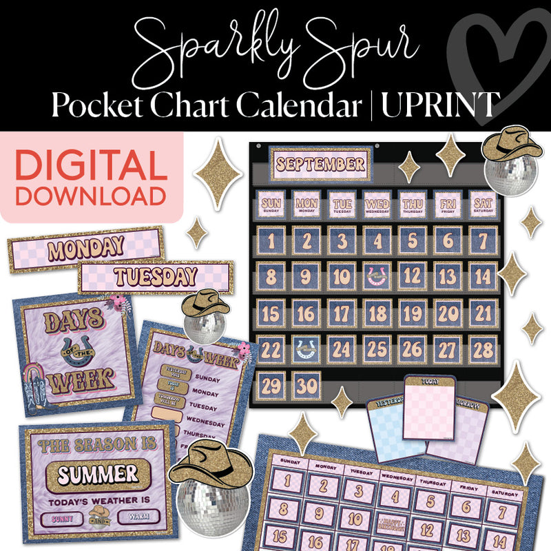 Pocket Chart Calendar | Sparkly Spur | Printable Classroom Decor | Schoolgirl Style
