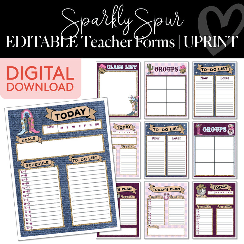 Teacher Forms | Sparkly Spur | Printable Classroom Decor | Schoolgirl Style
