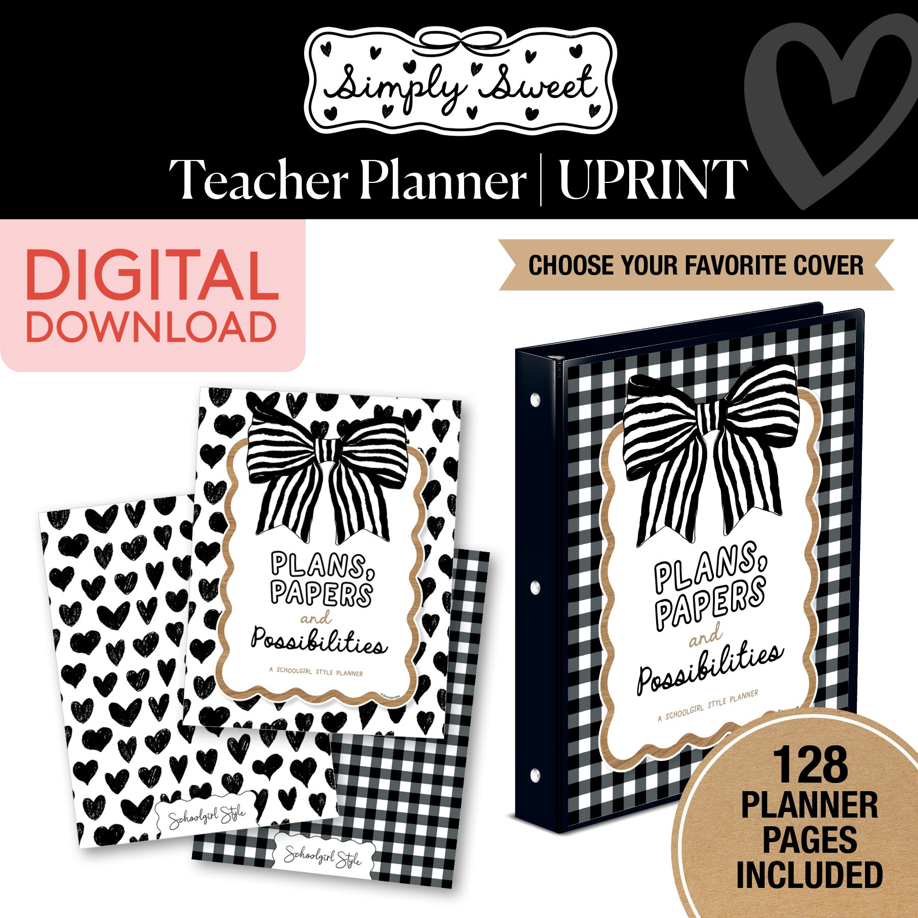 Printable Black and White Teacher Planner | Simply Sweet