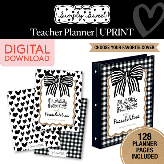Printable Black and White Teacher Planner | Simply Sweet