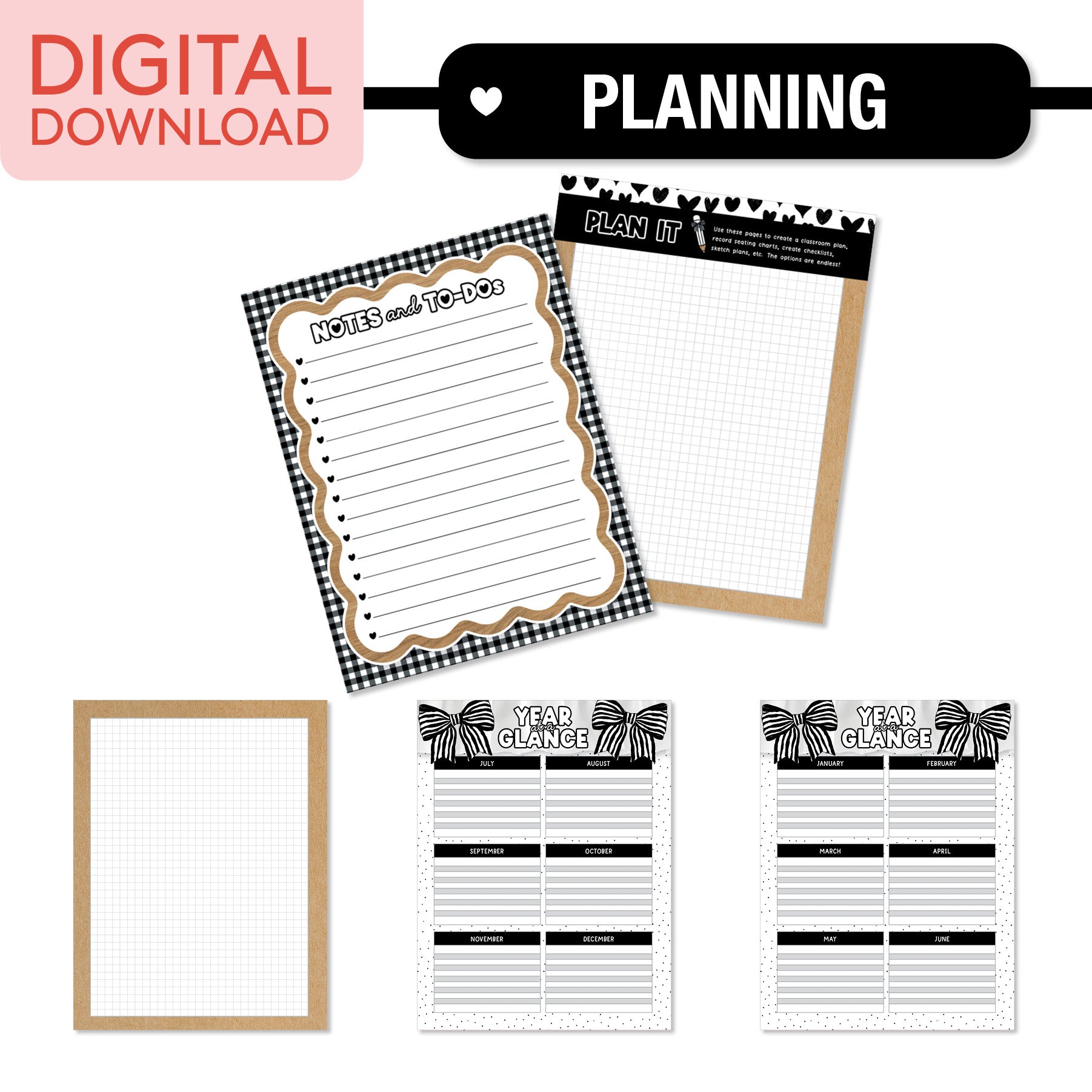 Printable Black and White Teacher Planner | Simply Sweet
