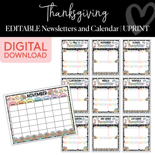 Thanksgiving newsletter and calendar sheet