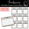 Thanksgiving newsletter and calendar sheet