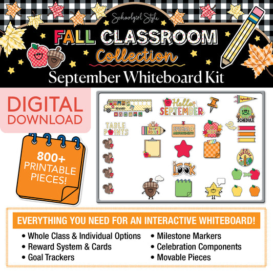 Printable Fall September Whiteboard Kit | 90s Teacher