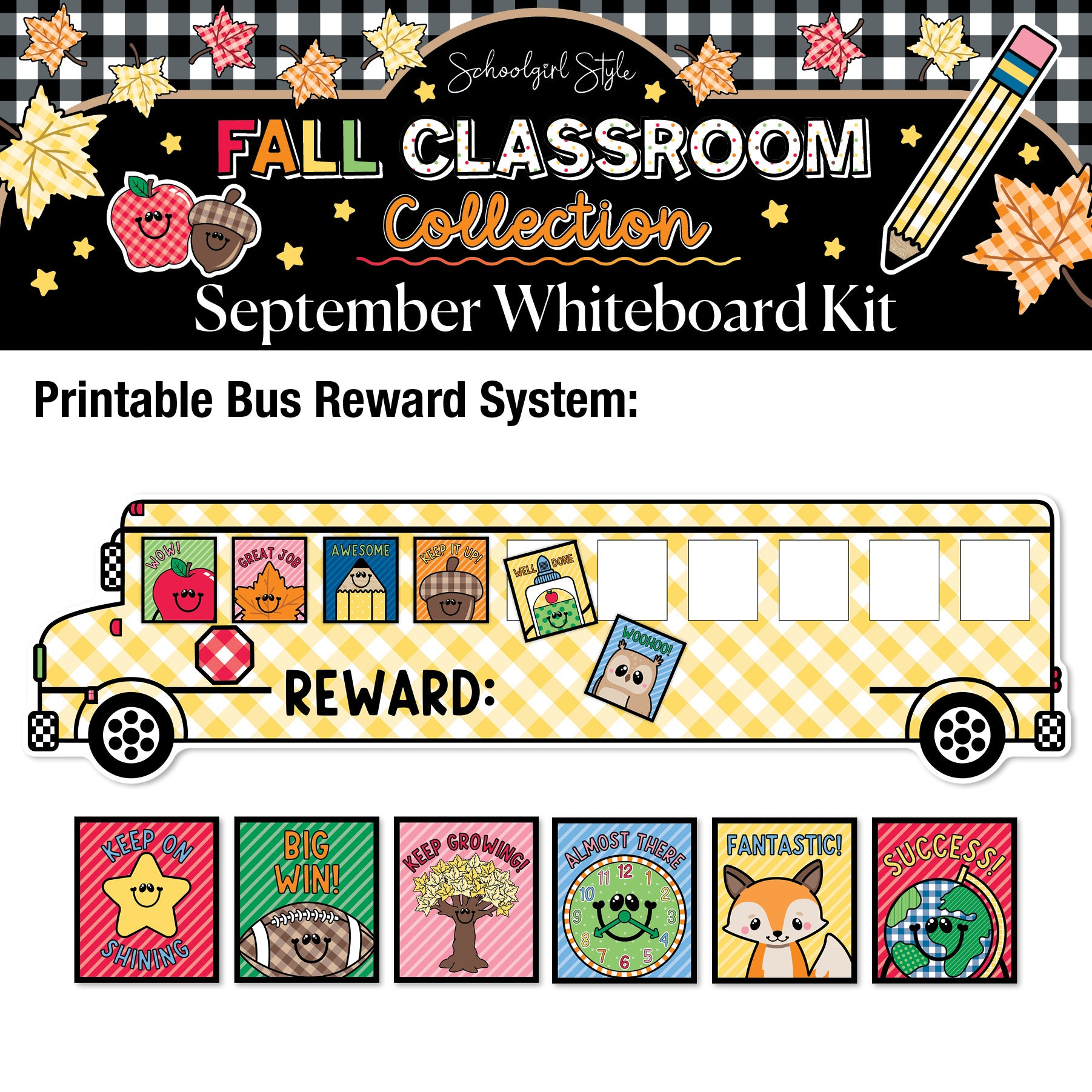 Printable Fall September Whiteboard Kit | 90s Teacher