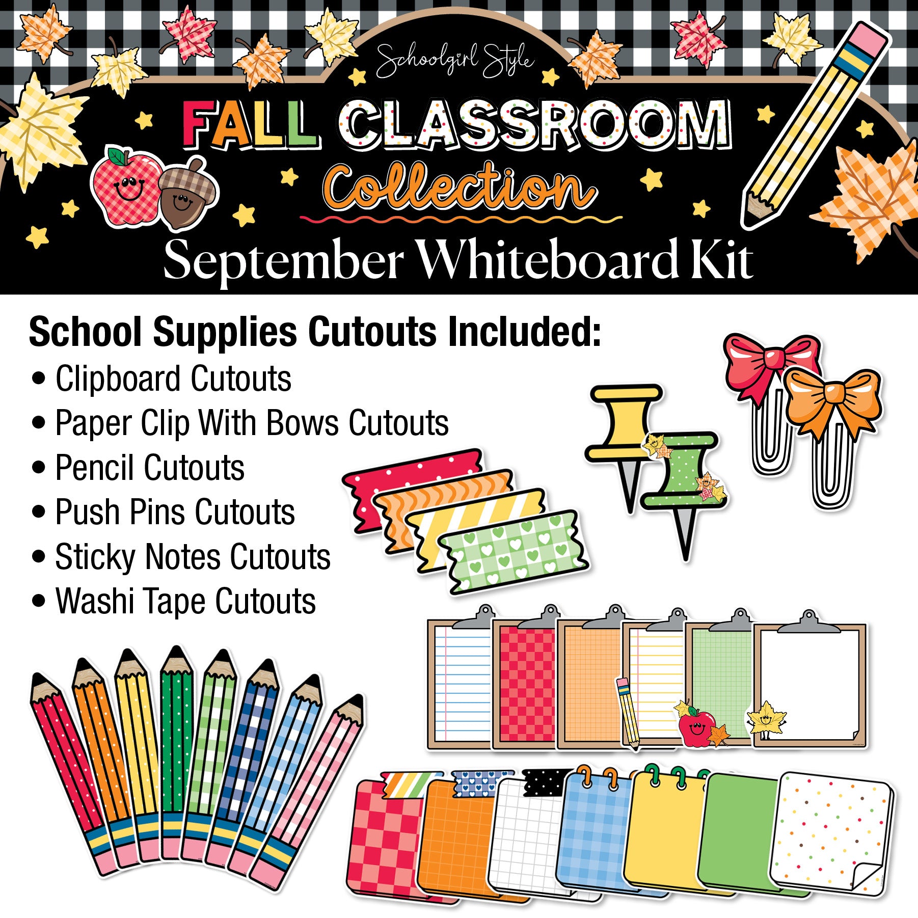 Printable Fall September Whiteboard Kit | 90s Teacher