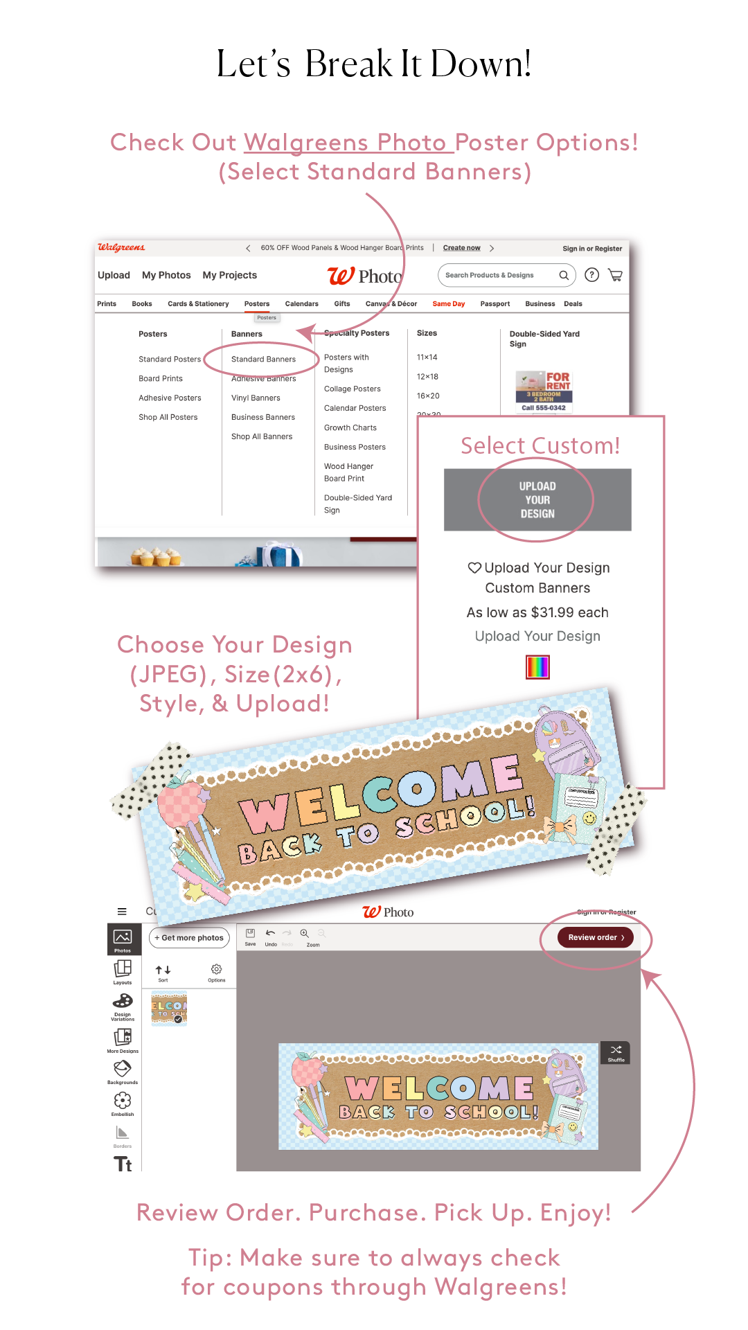 editable canva and walgreens classroom banner instructions