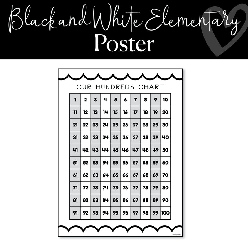 Black and White  | Hundreds Chart Poster | Playground Press by Schoolgirl Style