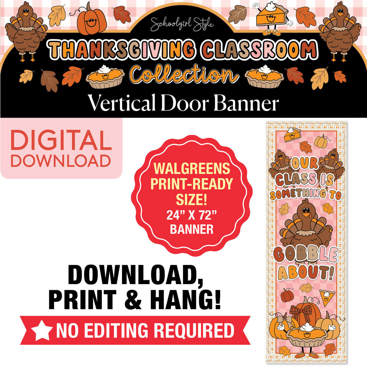 Printable Thanksgiving Vertical Walgreens Ready Kraft Style Banner