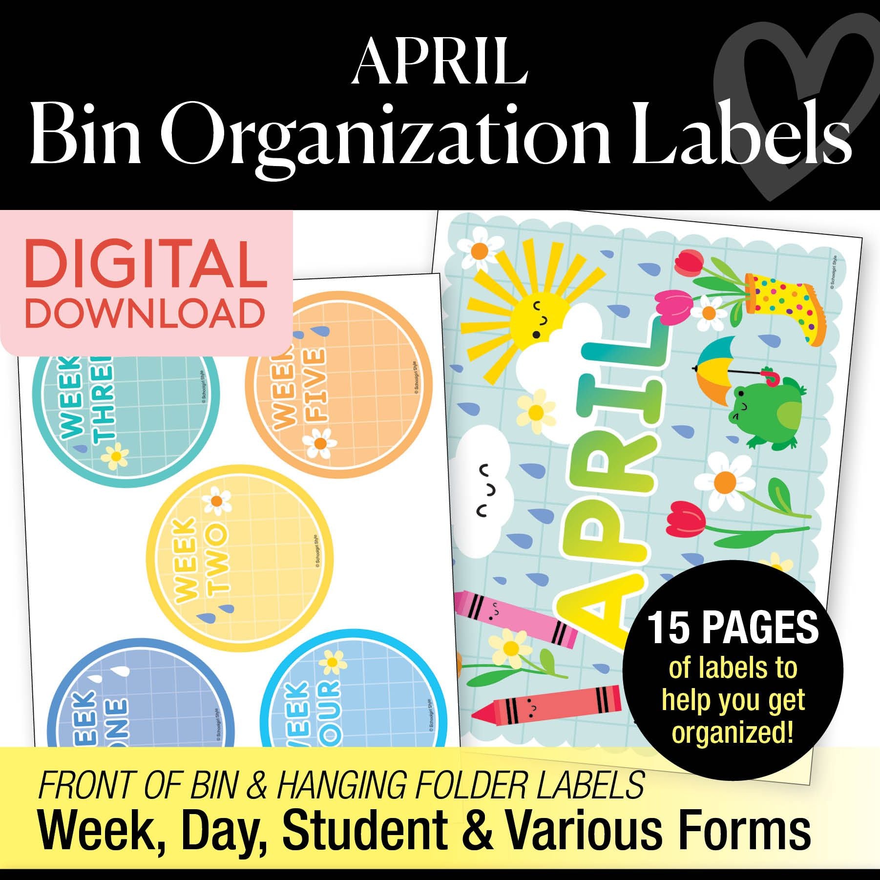 Printable April Bin Organization Labels