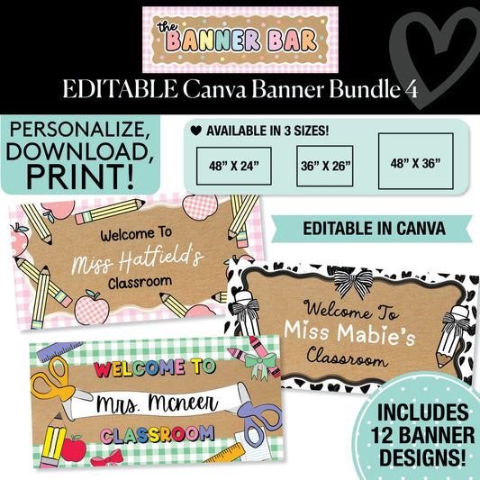 Personalized Editable Canva Kraft Style Banner Bundle 4