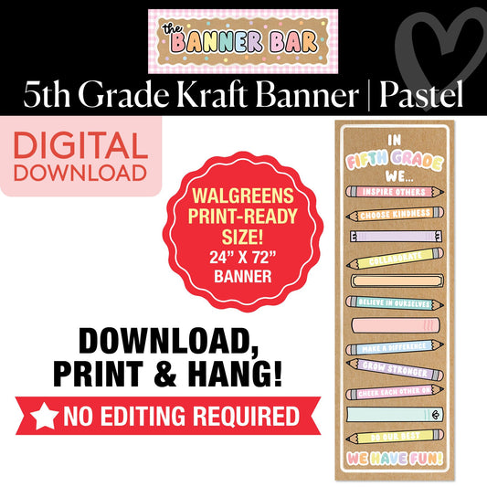 Fifth Grade Pastel Pencils Walgreens Ready Kraft Style Vertical Banner