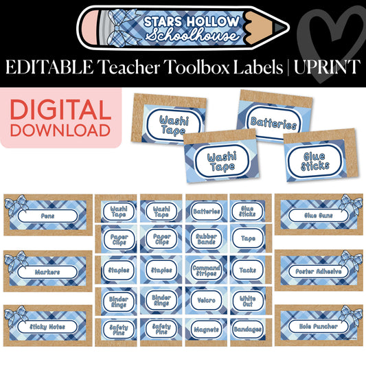 Printable Cozy Editable Teacher Toolbox Labels | School in Stars Hollow