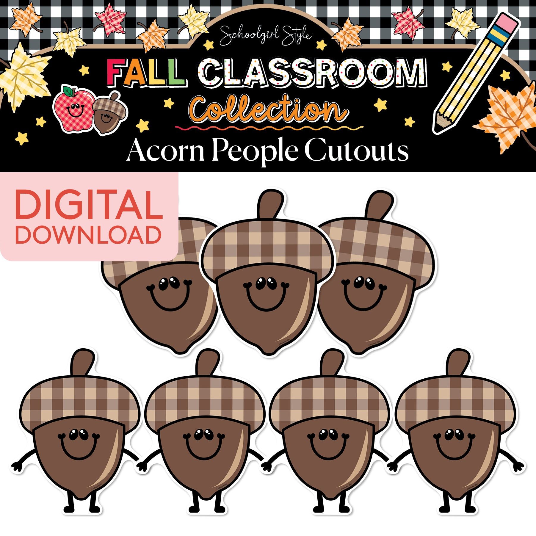 Printable Fall Acorn People Cutouts | 90s Teacher