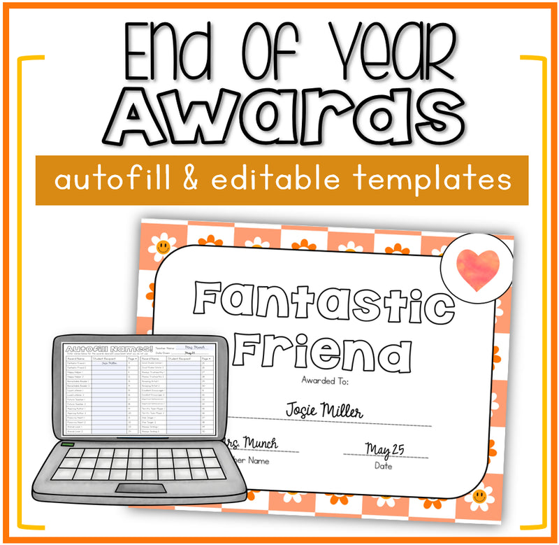 End of Year Awards Certificates Editable Classroom Awards with Autofill
