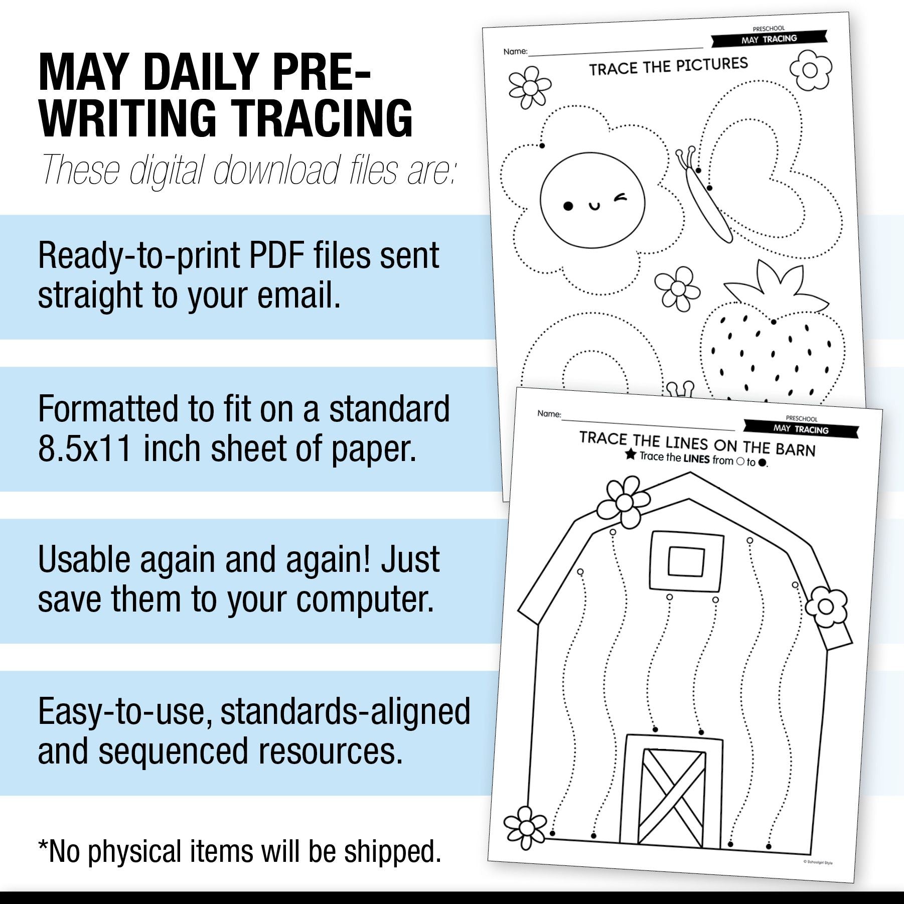 Printable Preschool May Daily Pre-Writing Tracing