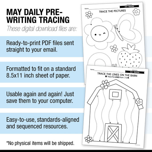Printable Preschool May Daily Pre-Writing Tracing