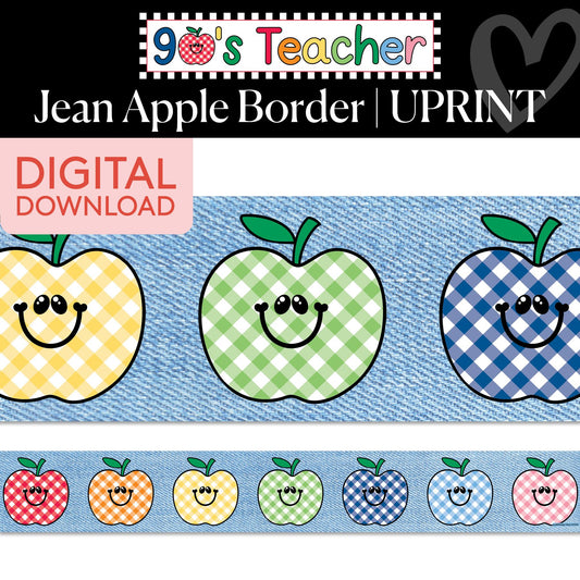 Printable Retro Jean Apple Border | 90s Teacher