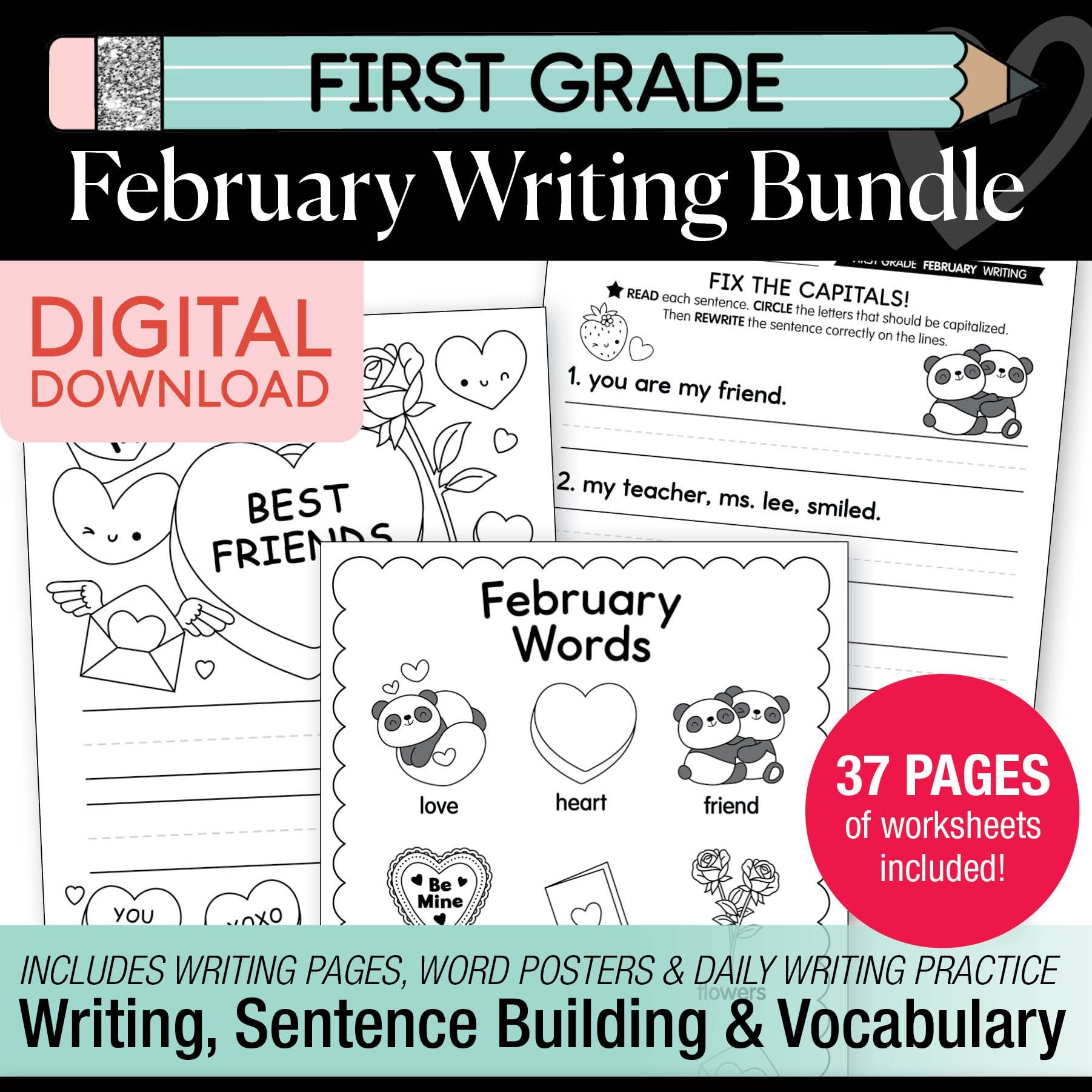 Printable First Grade February Writing Bundle